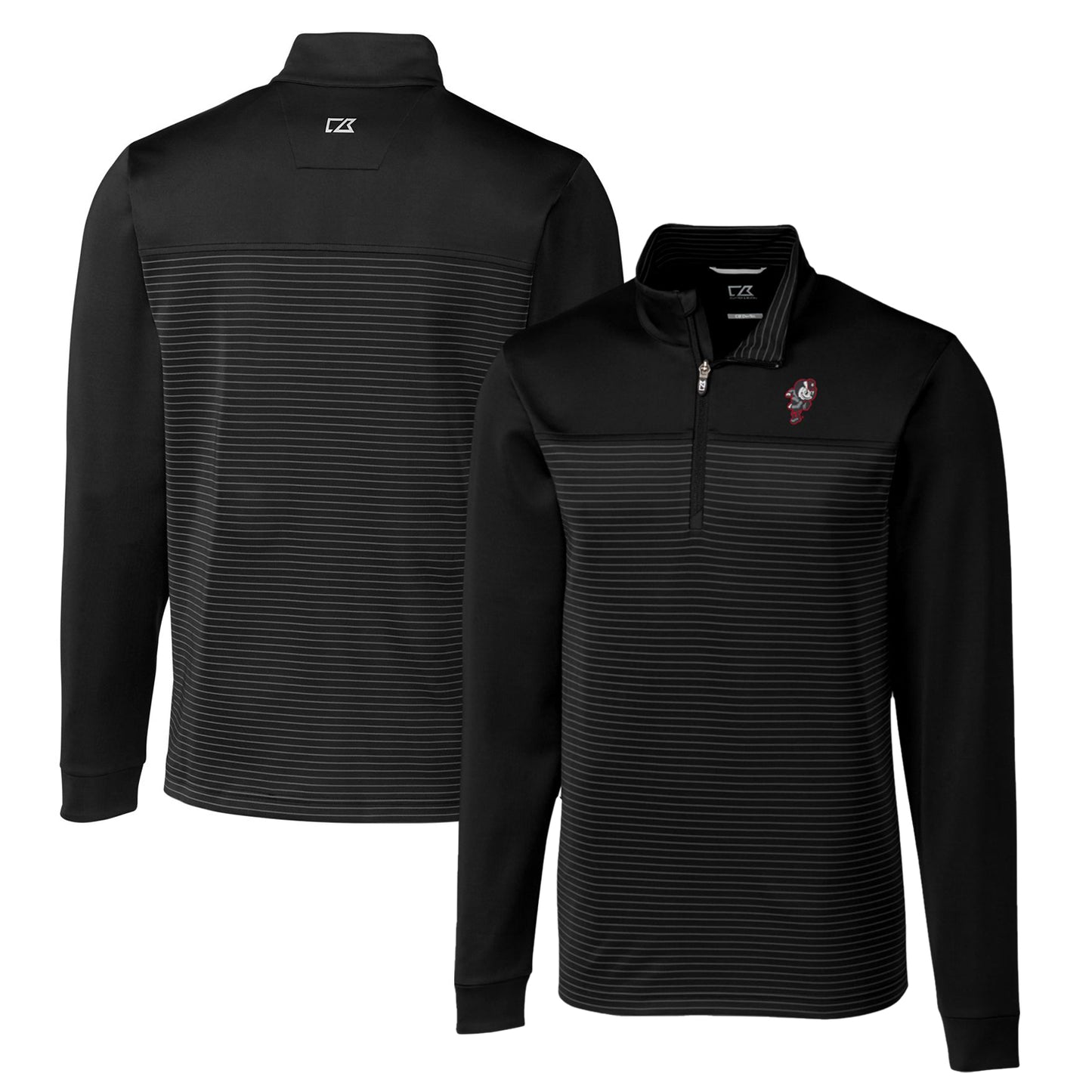 Men's Cutter & Buck Black Ohio State Buckeyes Big & Tall Traverse Stripe Stretch Quarter-Zip Pullover Top