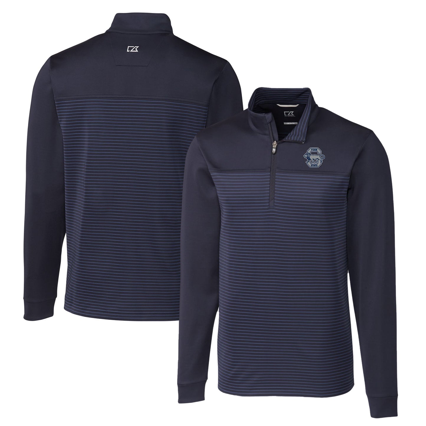 Men's Cutter & Buck Navy Penn State Nittany Lions Big & Tall Traverse Stripe Stretch Quarter-Zip Pullover Top