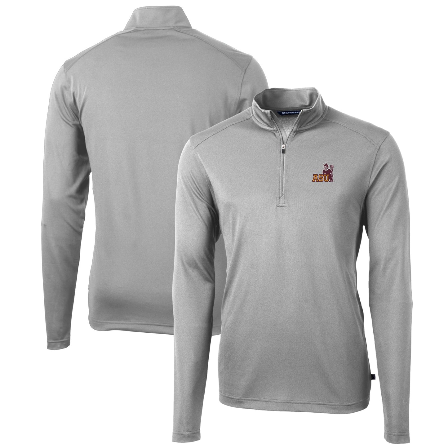 Men's Cutter & Buck Gray Arizona State Sun Devils Team Big & Tall Virtue Eco Pique Recycled Quarter-Zip Pullover Top