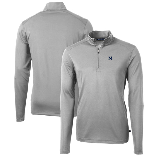 Men's Cutter & Buck Gray Michigan Wolverines Team Big & Tall Virtue Eco Pique Recycled Quarter-Zip Pullover Top
