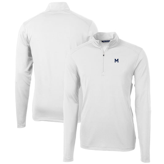 Men's Cutter & Buck White Michigan Wolverines Team Big & Tall Virtue Eco Pique Recycled Quarter-Zip Pullover Top