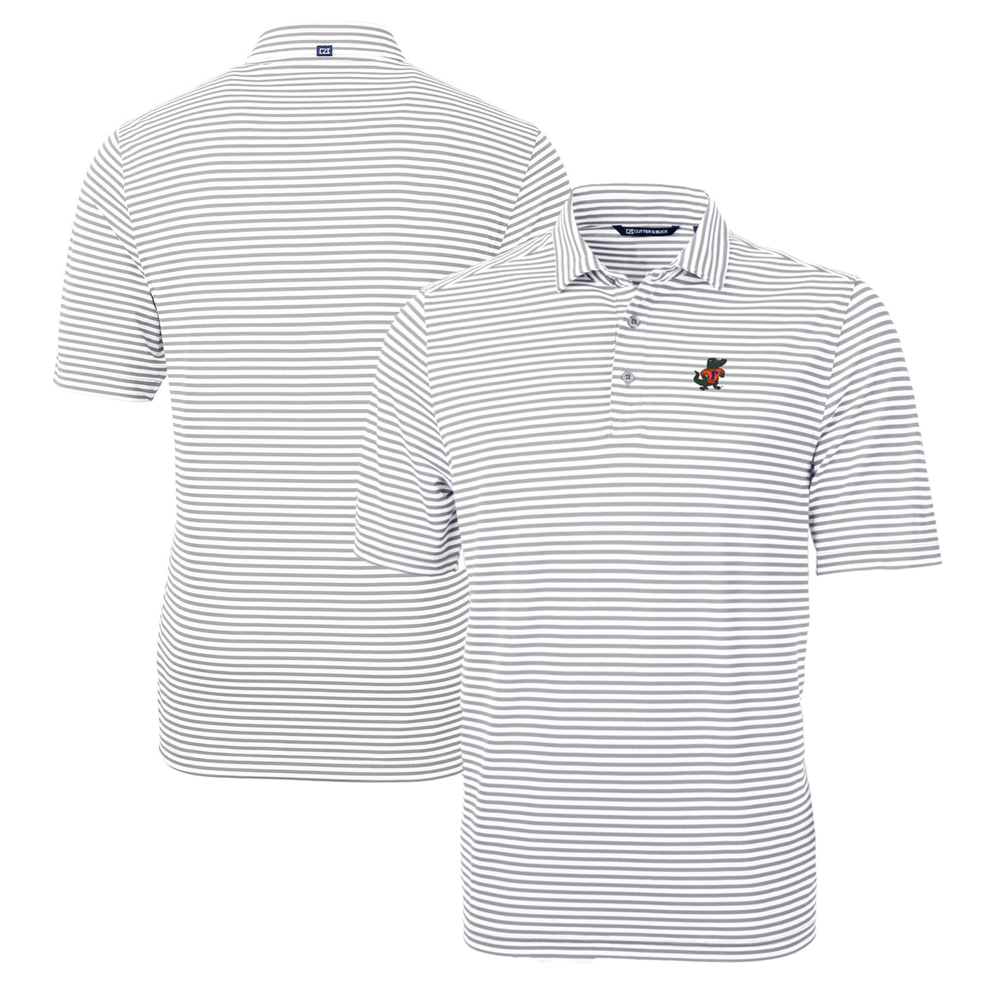 Men's Cutter & Buck Gray Florida Gators Big & Tall Team Logo Virtue Eco Pique Stripe Recycled Polo