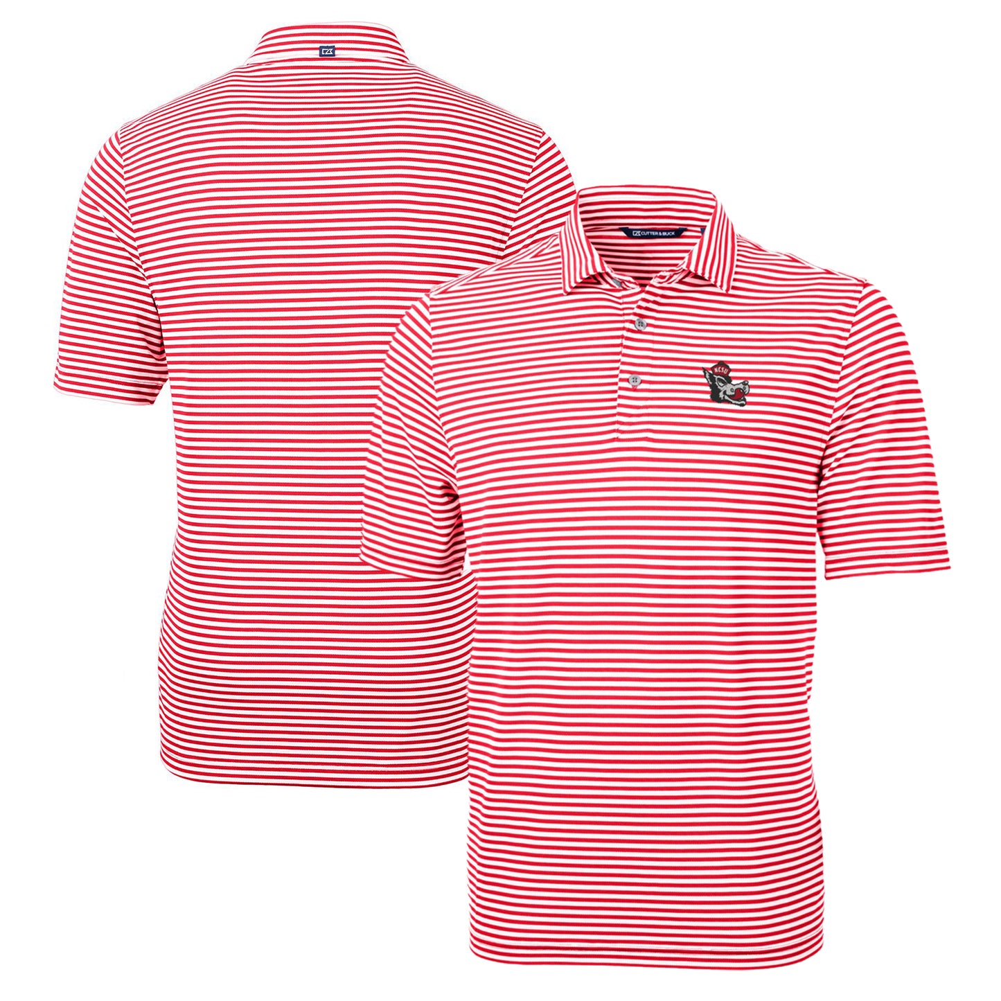 Men's Cutter & Buck Red NC State Wolfpack Big & Tall Team Logo Virtue Eco Pique Stripe Recycled Polo