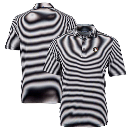 Men's Cutter & Buck Black Florida State Seminoles Big & Tall Team Logo Virtue Eco Pique Stripe Recycled Polo