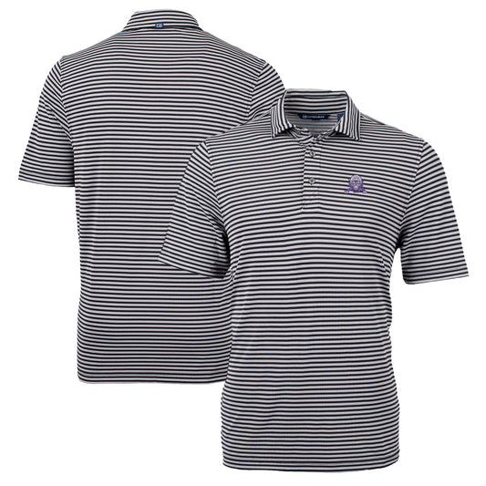 Men's Cutter & Buck Black Northwestern Wildcats Big & Tall Team Logo Virtue Eco Pique Stripe Recycled Polo