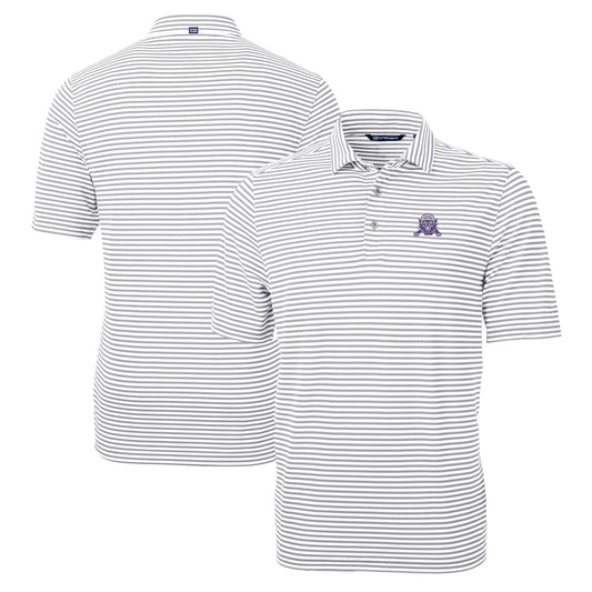 Men's Cutter & Buck Gray Northwestern Wildcats Big & Tall Team Logo Virtue Eco Pique Stripe Recycled Polo