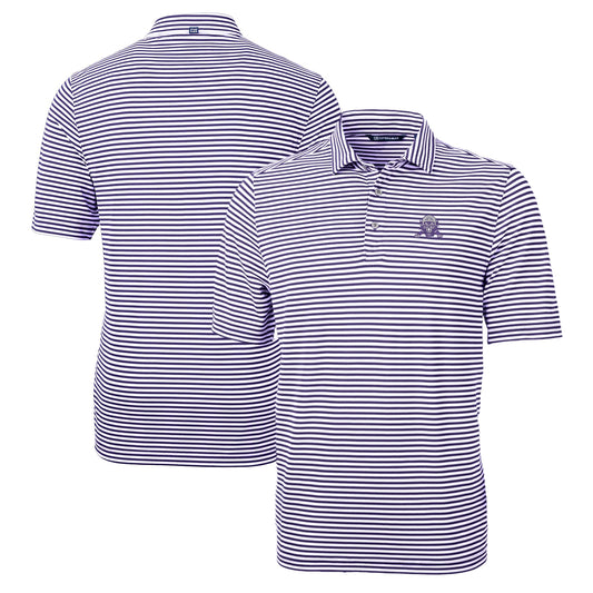 Men's Cutter & Buck Purple Northwestern Wildcats Big & Tall Team Logo Virtue Eco Pique Stripe Recycled Polo