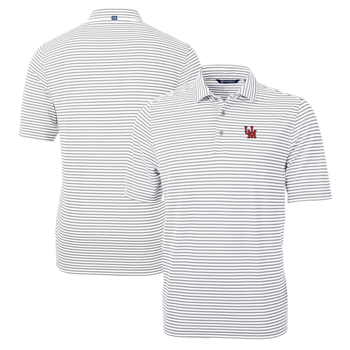 Men's Cutter & Buck Gray Ole Miss Rebels Big & Tall Team Logo Virtue Eco Pique Stripe Recycled Polo