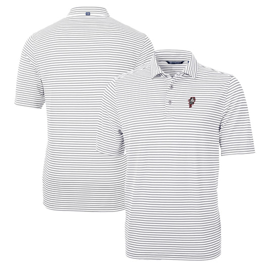 Men's Cutter & Buck Gray Ohio State Buckeyes Big & Tall Team Logo Virtue Eco Pique Stripe Recycled Polo