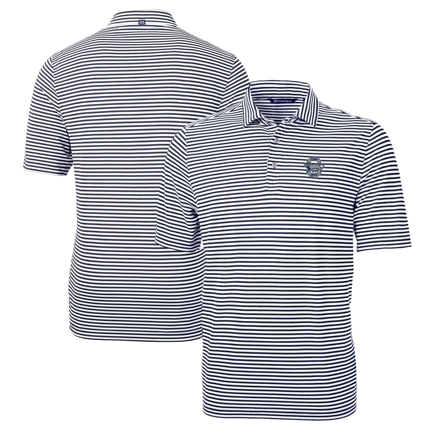 Men's Cutter & Buck Navy Penn State Nittany Lions Big & Tall Team Logo Virtue Eco Pique Stripe Recycled Polo