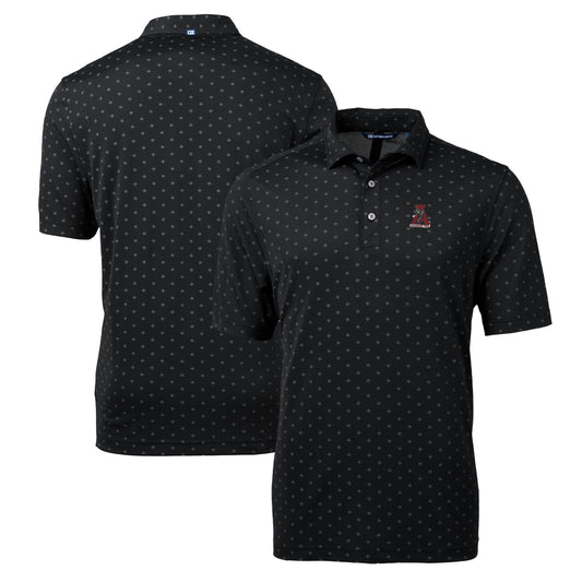 Men's Cutter & Buck Black Alabama Crimson Tide Team Big & Tall Virtue Eco Pique Tile Print Polo