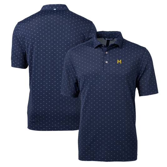 Men's Cutter & Buck Navy Michigan Wolverines Team Big & Tall Virtue Eco Pique Tile Print Polo