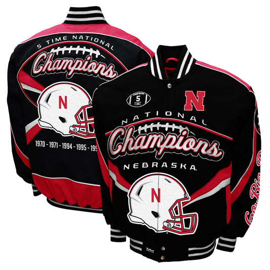 Men's Franchise Club Black Nebraska Huskers Commemorative Football 5 Time National Champions Full-Snap Jacket