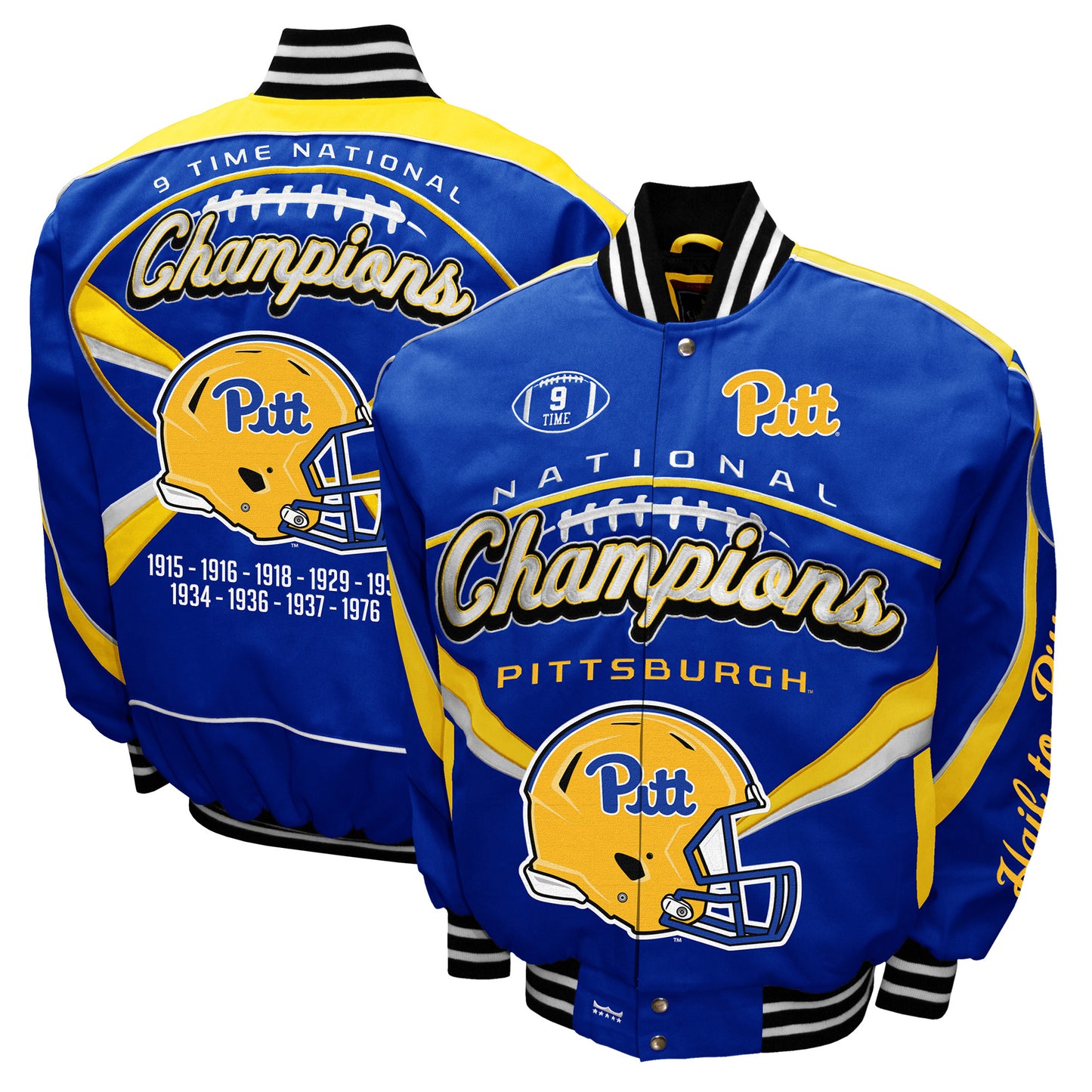 Men's Franchise Club Royal Pitt Panthers Commemorative Football 9 Time National Champions Full-Snap Jacket