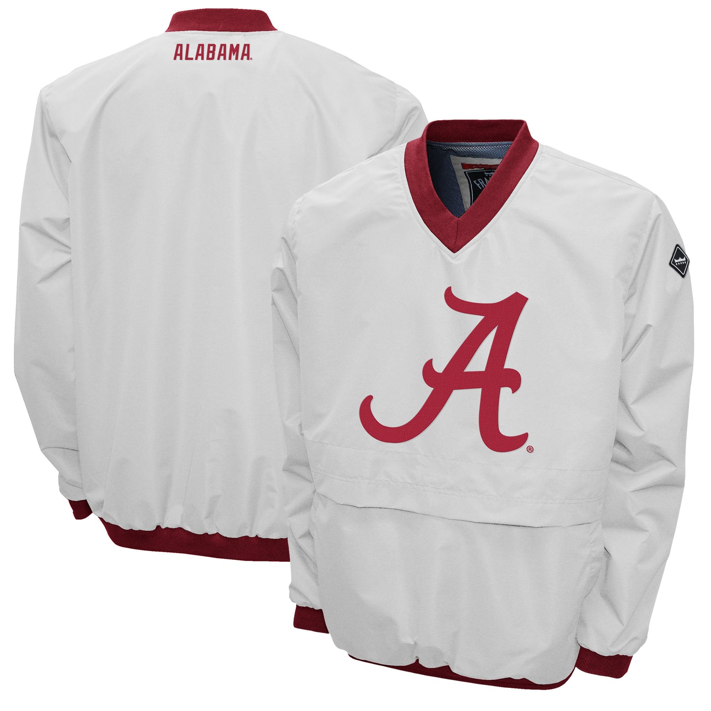 Men's Franchise Club White Alabama Crimson Tide Windshell Big Logo V-Neck Pullover Jacket