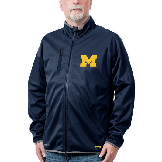 Men's Franchise Club Navy Michigan Wolverines Softshell Full-Zip Jacket