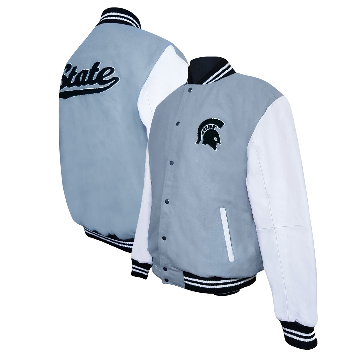 Men's Franchise Club Gray/White Michigan State Spartans Graduate Full-Snap Jacket