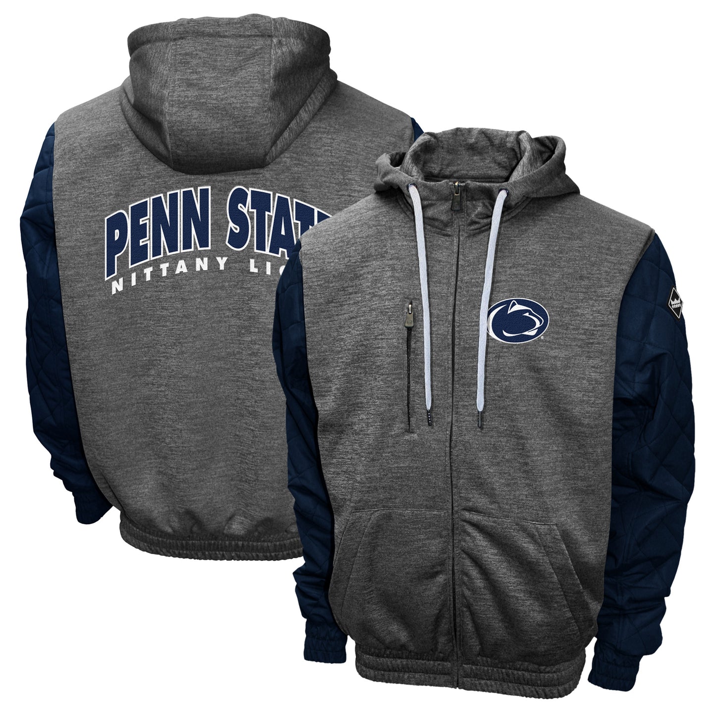 Men's Franchise Club Heathered Charcoal/Navy Penn State Nittany Lions Grid Game Full-Zip Hoodie