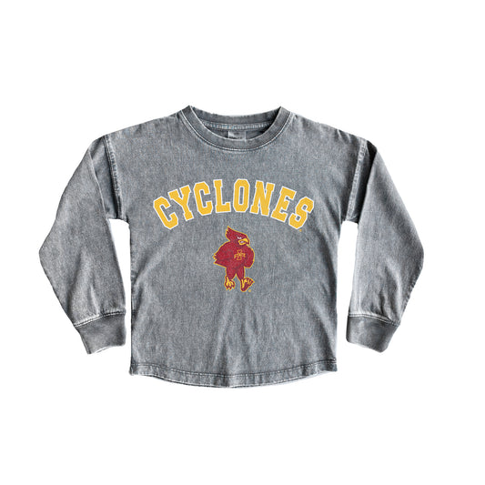 Youth Gameday Couture Gray Iowa State Cyclones Faded Wash Pullover Top