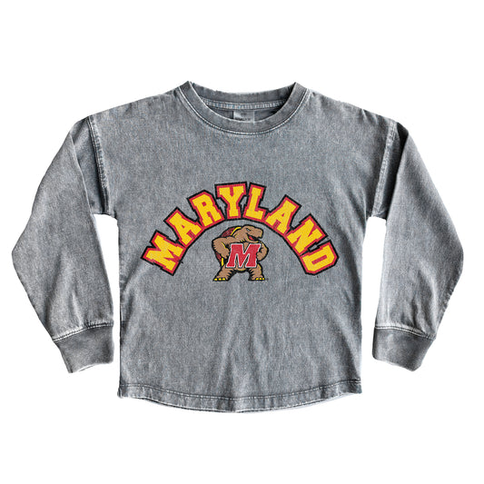 Youth Gameday Couture Gray Maryland Terrapins Faded Wash Pullover Top