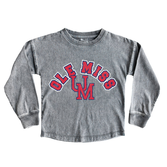 Youth Gameday Couture Gray Ole Miss Rebels Faded Wash Pullover Top