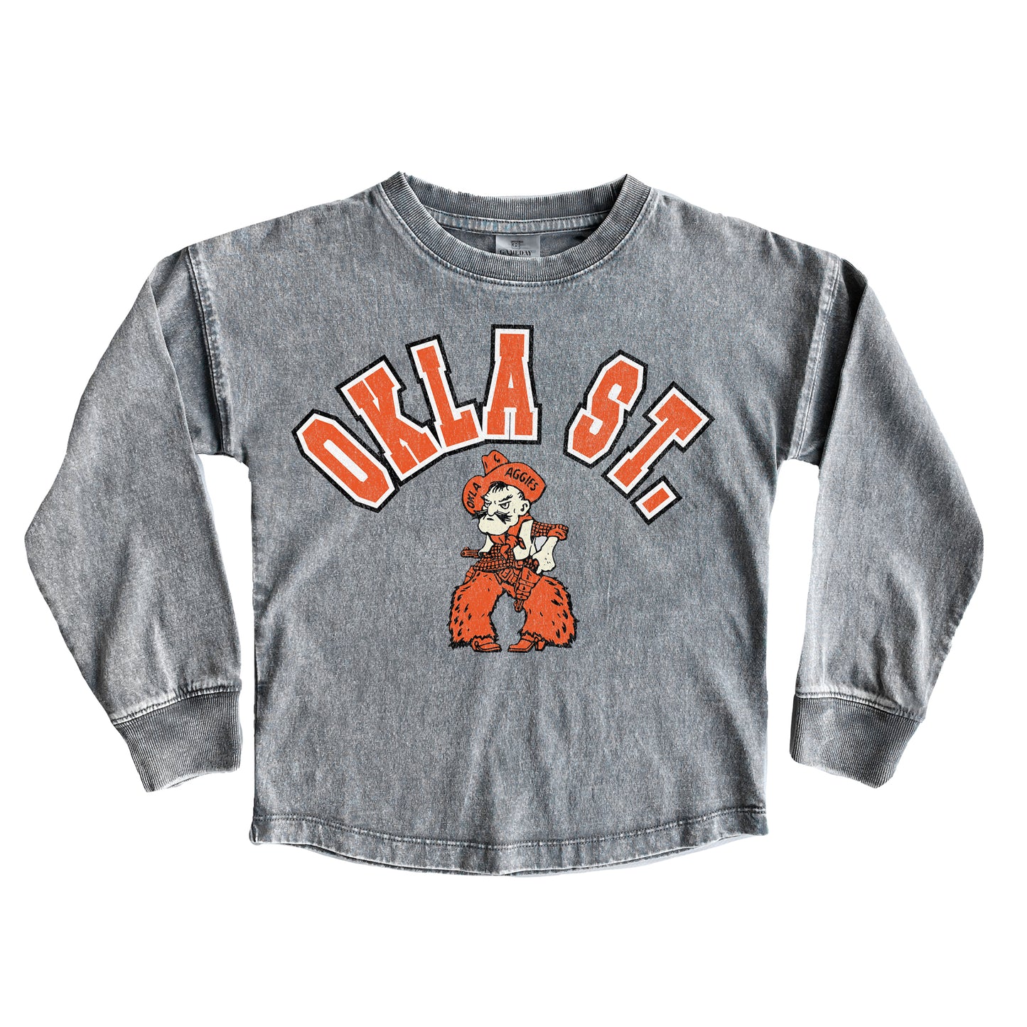 Youth Gameday Couture Gray Oklahoma State Cowboys Faded Wash Pullover Top