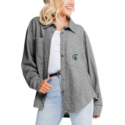 Women's Gameday Couture Gray Michigan State Spartans Tri-Blend Switch It Up Button-Up Shacket