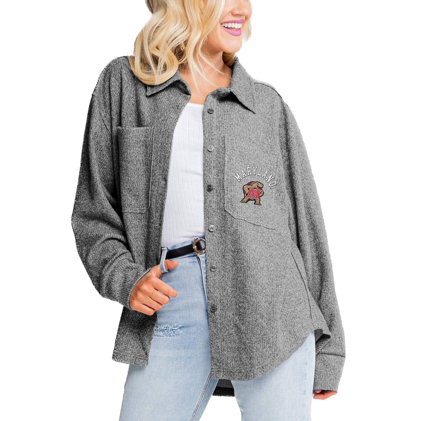 Women's Gameday Couture Gray Maryland Terrapins Switch It Up Tri-Blend Button-Up Shacket