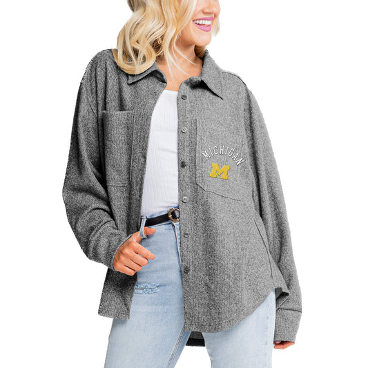 Women's Gameday Couture Gray Michigan Wolverines Switch It Up Tri-Blend Button-Up Shacket