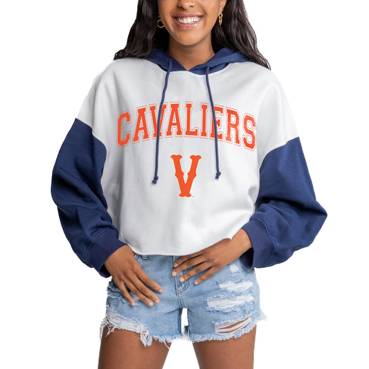 Women's Gameday Couture White Virginia Cavaliers Vintage Drop Shoulder Colorblock Hoodie