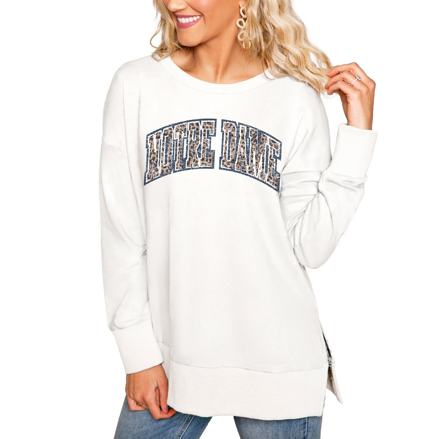 Women's Gameday Couture Cream Notre Dame Fighting Irish Side Split Team Logo Pullover Top