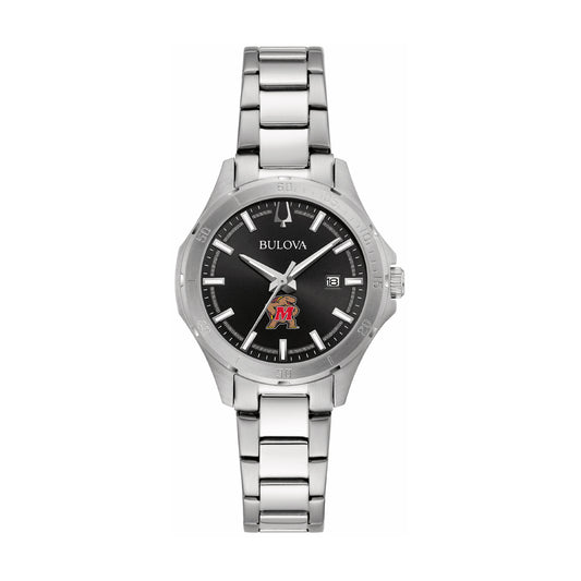 Women's Bulova Black Maryland Terrapins Stainless Steel Sport Classic Watch