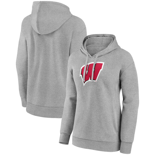 Women's Gray Wisconsin Badgers Primary Logo Pullover Hoodie