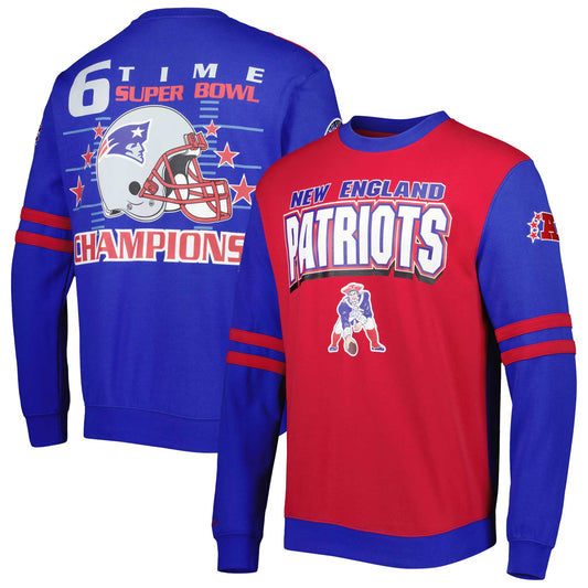 Men's Mitchell & Ness Red/Royal New England Patriots Big & Tall Gridiron Classics Pullover Sweatshirt