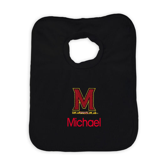 Newborn & Infant Black Maryland Terrapins Primary Logo Personalized Bib