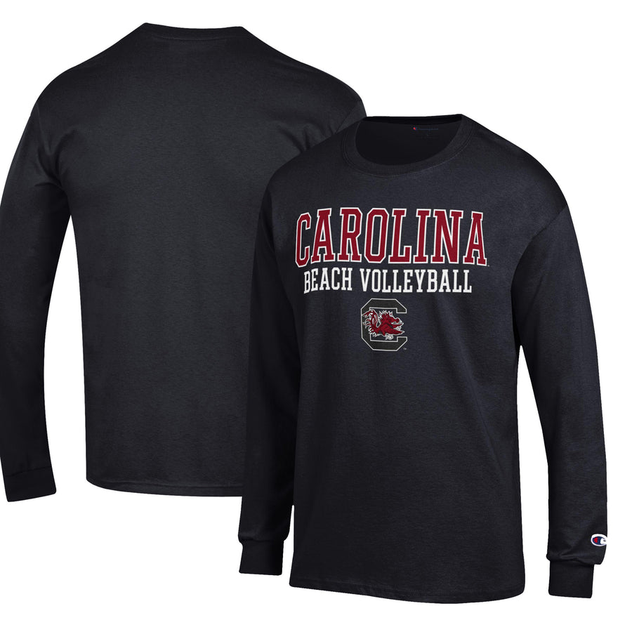 Men's Champion Black South Carolina Gamecocks Stack Logo Beach Volleyball Powerblend Long Sleeve T-Shirt