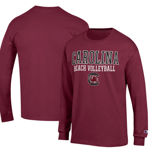 Men's Champion Garnet South Carolina Gamecocks Stack Logo Beach Volleyball Powerblend Long Sleeve T-Shirt