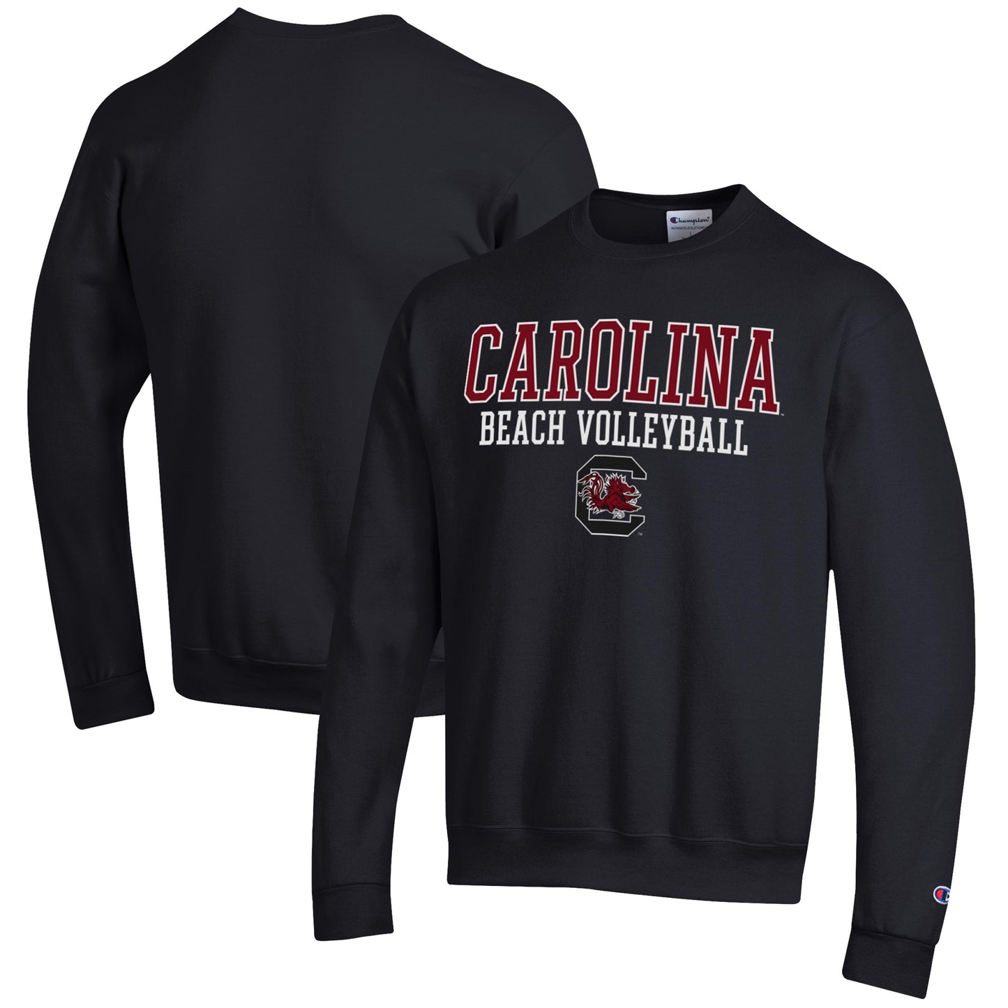 Men's Champion Black South Carolina Gamecocks Stack Logo Beach Volleyball Powerblend Pullover Sweatshirt