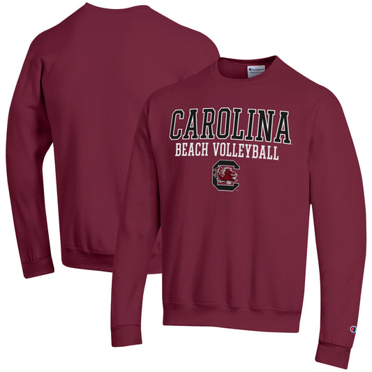 Men's Champion Garnet South Carolina Gamecocks Stack Logo Beach Volleyball Powerblend Pullover Sweatshirt