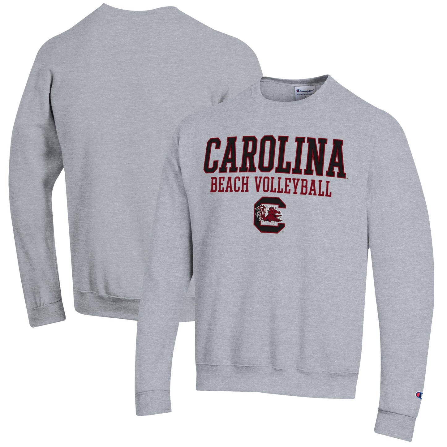 Men's Champion Gray South Carolina Gamecocks Stack Logo Beach Volleyball Powerblend Pullover Sweatshirt