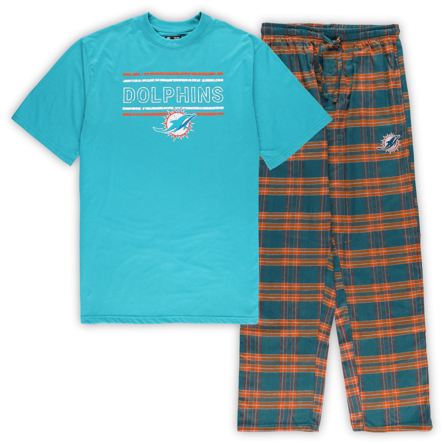 Men's Concepts Sport Aqua/Orange Miami Dolphins Big & Tall Flannel Sleep Set