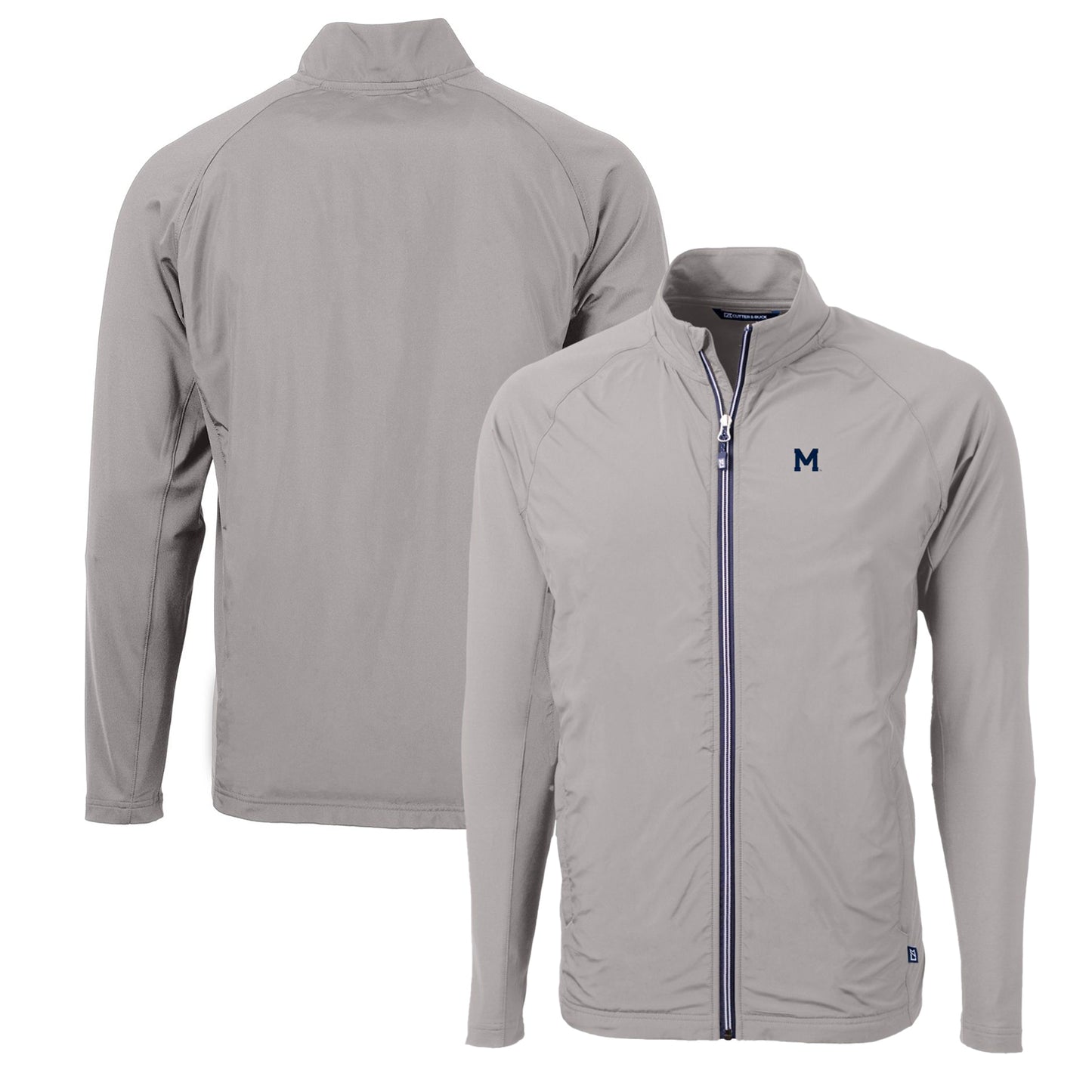 Men's Cutter & Buck Gray Michigan Wolverines Adapt Eco Knit Hybrid Recycled Full-Zip Jacket