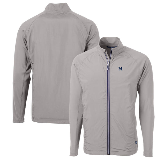 Men's Cutter & Buck Gray Michigan Wolverines Adapt Eco Knit Hybrid Recycled Full-Zip Jacket