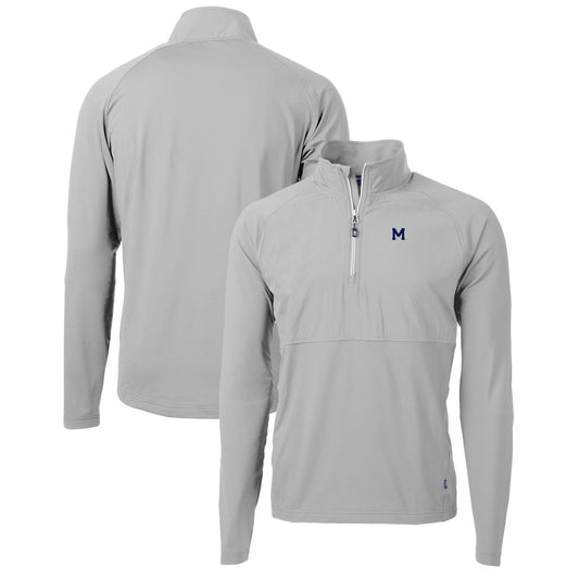 Men's Cutter & Buck Gray Michigan Wolverines Adapt Eco Knit Hybrid Recycled Quarter-Zip Pullover Top