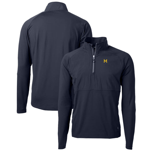 Men's Cutter & Buck Navy Michigan Wolverines Adapt Eco Knit Hybrid Recycled Full-Zip Logo Jacket