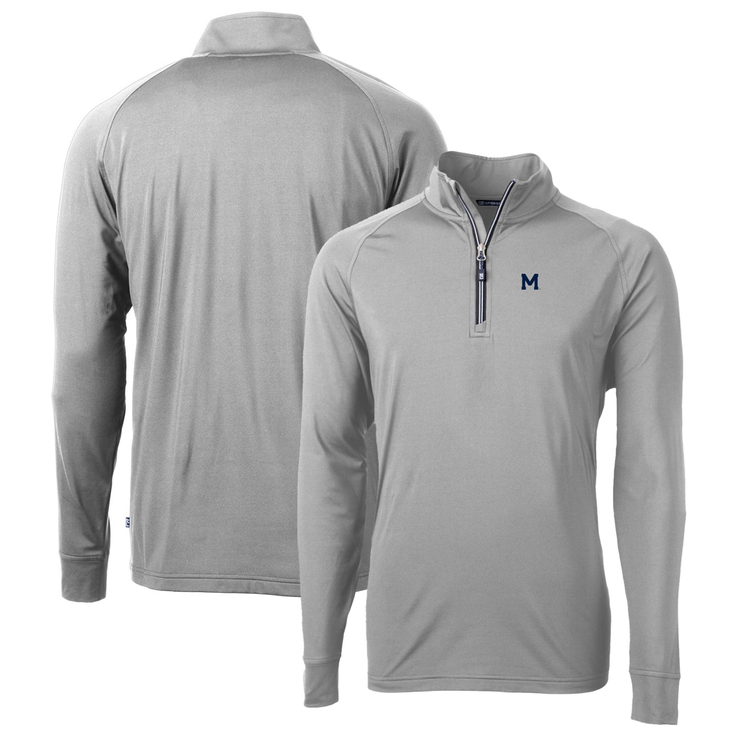 Men's Cutter & Buck Gray Michigan Wolverines Adapt Eco Knit Stretch Recycled Quarter-Zip Pullover Top