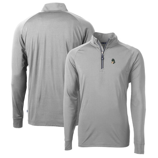 Men's Cutter & Buck Gray Michigan State Spartans Adapt Eco Knit Stretch Recycled Quarter-Zip Pullover Top