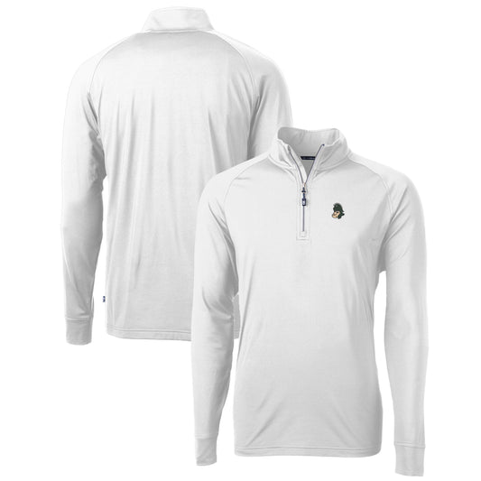 Men's Cutter & Buck White Michigan State Spartans Adapt Eco Knit Stretch Recycled Quarter-Zip Pullover Top