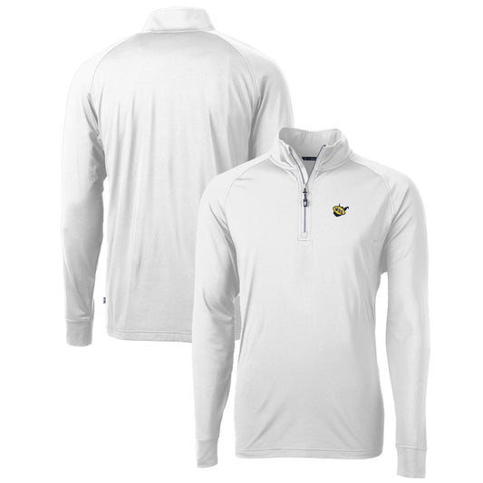 Men's Cutter & Buck White West Virginia Mountaineers Adapt Eco Knit Stretch Recycled Quarter-Zip Pullover Top