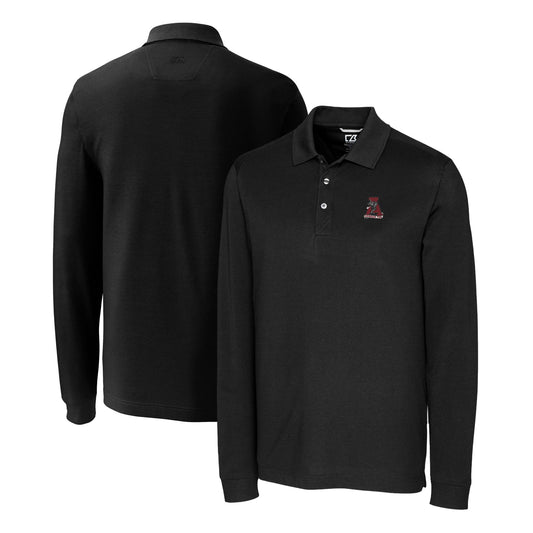 Men's Cutter & Buck Black Alabama Crimson Tide Advantage Tri-Blend Pique Long Sleeve Polo